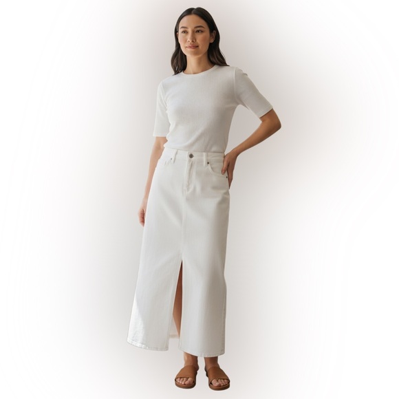 Eileen Fisher Garment-Dyed Organic Cotton Denim A-Line White Maxi Skirt PM